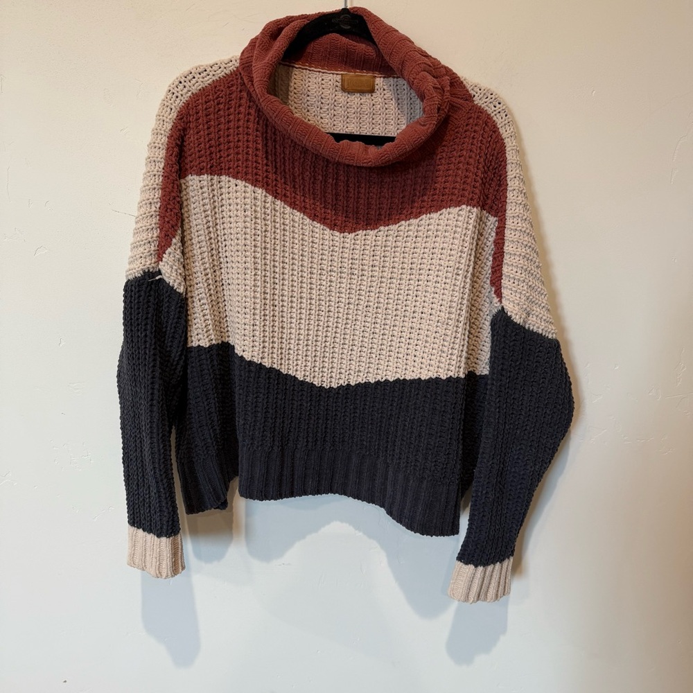 POL Striped Oversized Turtleneck Sweater Womens Size Large Cozy Fall Casual